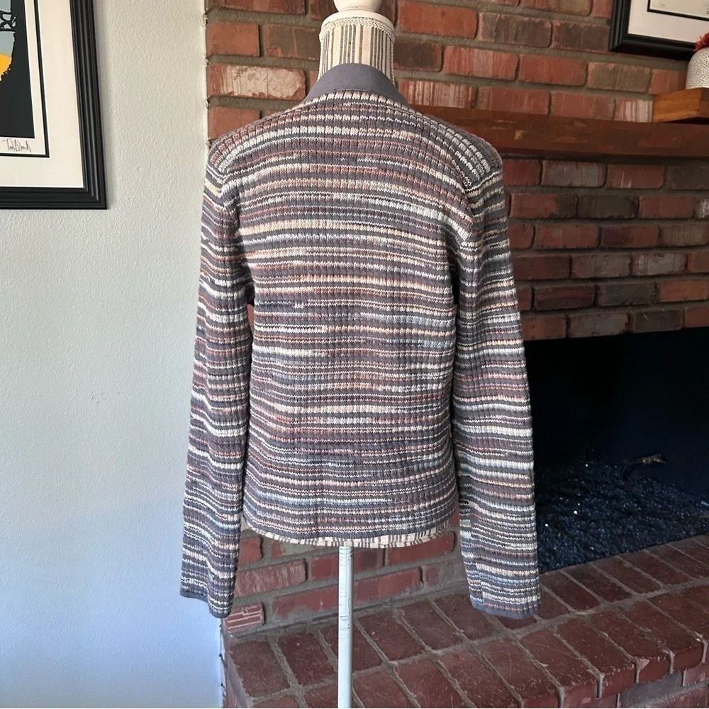 PXG Women’s Open Knit Striped Cardigan in Multi Gray Sz L